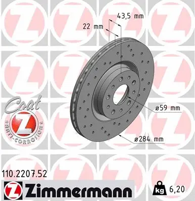 Stabdžių diskas ZIMMERMANN 110.2207.52