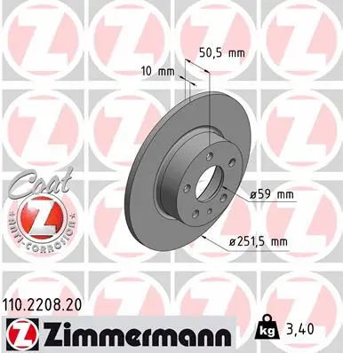Stabdžių diskas ZIMMERMANN 110.2208.20