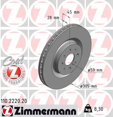 Stabdžių diskas ZIMMERMANN 110.2220.20