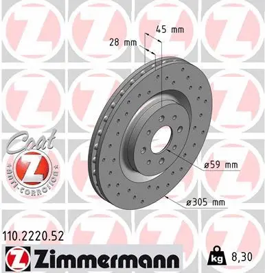 Stabdžių diskas ZIMMERMANN 110.2220.52