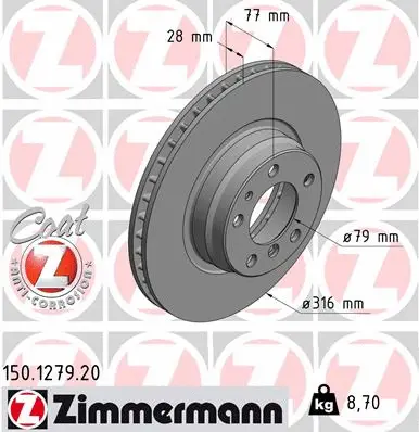 Stabdžių diskas ZIMMERMANN 150.1279.20