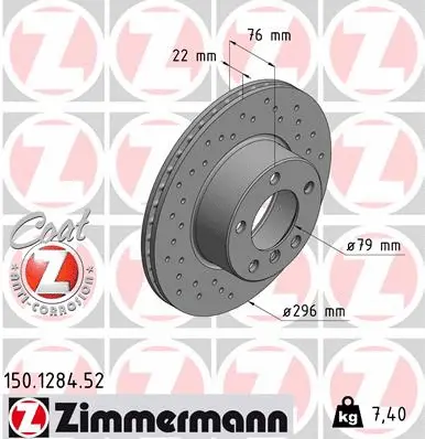Stabdžių diskas ZIMMERMANN 150.1284.52
