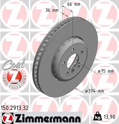 Stabdžių diskas ZIMMERMANN 150.2913.32
