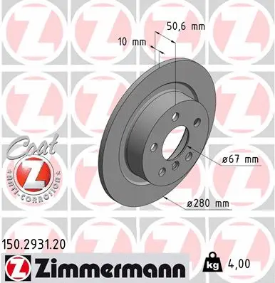 Stabdžių diskas ZIMMERMANN 150.2931.20