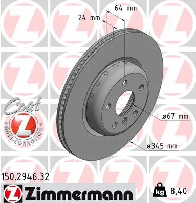 Stabdžių diskas ZIMMERMANN 150.2946.32