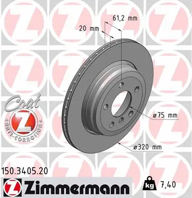 Stabdžių diskas ZIMMERMANN 150.3405.20