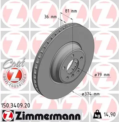 Stabdžių diskas ZIMMERMANN 150.3409.20