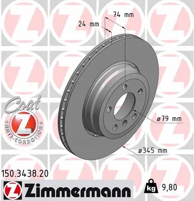 Stabdžių diskas ZIMMERMANN 150.3438.20