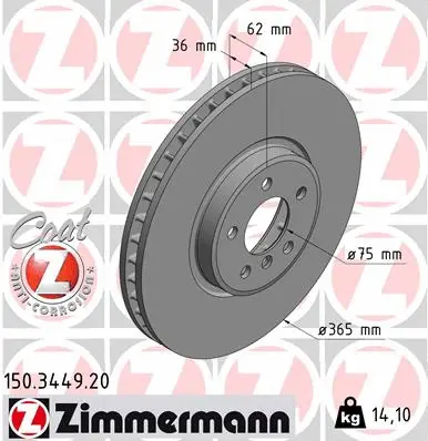 Stabdžių diskas ZIMMERMANN 150.3449.20