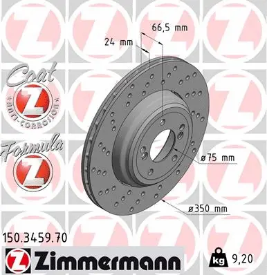 Stabdžių diskas ZIMMERMANN 150.3459.70