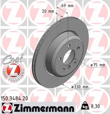 Stabdžių diskas ZIMMERMANN 150.3484.20
