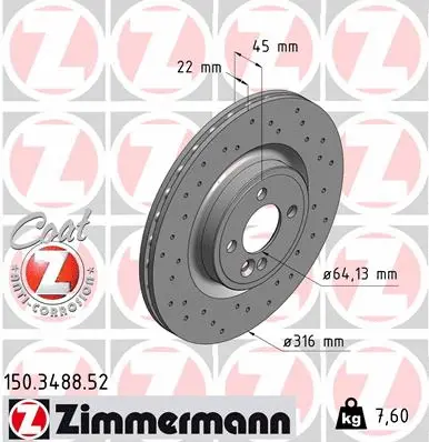 Stabdžių diskas ZIMMERMANN 150.3488.52