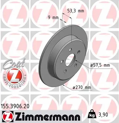 Stabdžių diskas ZIMMERMANN 155.3906.20
