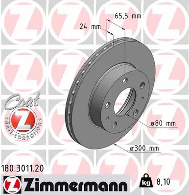 Stabdžių diskas ZIMMERMANN 180.3011.20