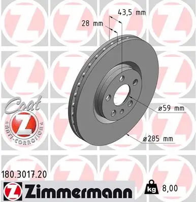 Stabdžių diskas ZIMMERMANN 180.3017.20