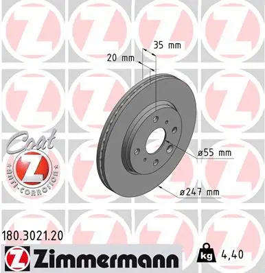 Stabdžių diskas ZIMMERMANN 180.3021.20