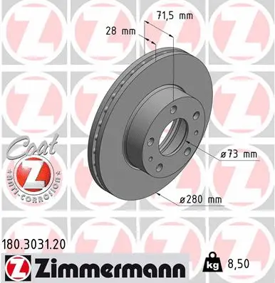 Stabdžių diskas ZIMMERMANN 180.3031.20