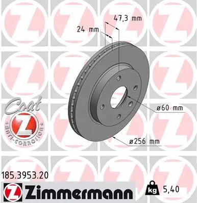 Stabdžių diskas ZIMMERMANN 185.3953.20