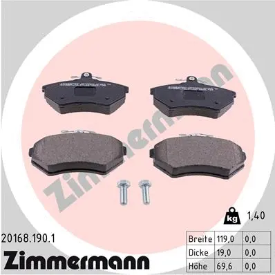 Diskinių stabdžių trinkelių rinkinys ZIMMERMANN 20168.190.1