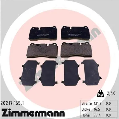 Diskinių stabdžių trinkelių rinkinys ZIMMERMANN 20217.165.1