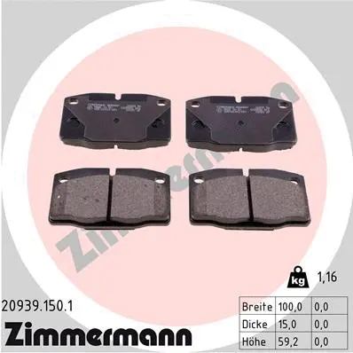 Diskinių stabdžių trinkelių rinkinys ZIMMERMANN 20939.150.1