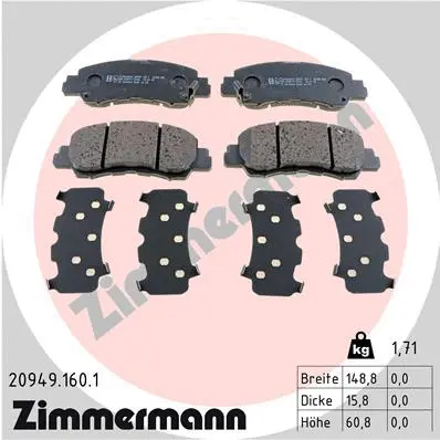 Diskinių stabdžių trinkelių rinkinys ZIMMERMANN 20949.160.1