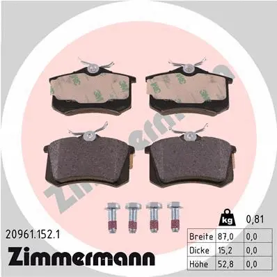 Diskinių stabdžių trinkelių rinkinys ZIMMERMANN 20961.152.1