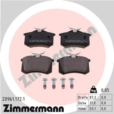 Diskinių stabdžių trinkelių rinkinys ZIMMERMANN 20961.172.1