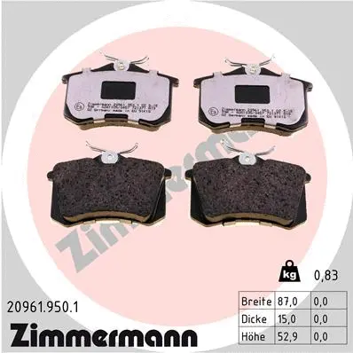 Diskinių stabdžių trinkelių rinkinys ZIMMERMANN 20961.950.1