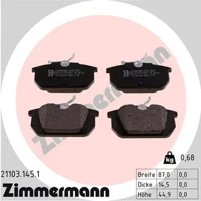 Diskinių stabdžių trinkelių rinkinys ZIMMERMANN 21103.145.1