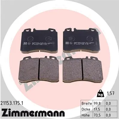 Diskinių stabdžių trinkelių rinkinys ZIMMERMANN 21153.175.1