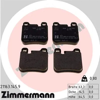 Diskinių stabdžių trinkelių rinkinys ZIMMERMANN 21163.145.9