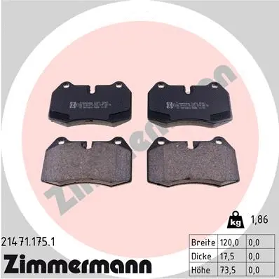 Diskinių stabdžių trinkelių rinkinys ZIMMERMANN 21471.175.1