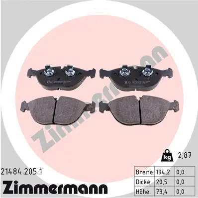 Diskinių stabdžių trinkelių rinkinys ZIMMERMANN 21484.205.1