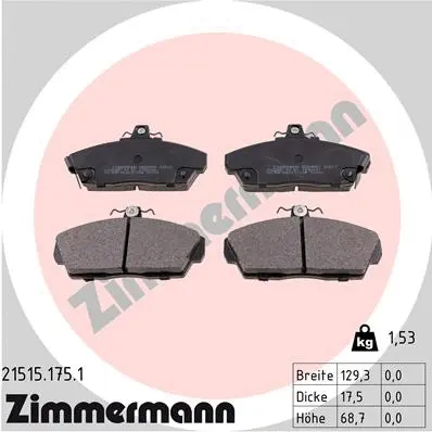 Diskinių stabdžių trinkelių rinkinys ZIMMERMANN 21515.175.1