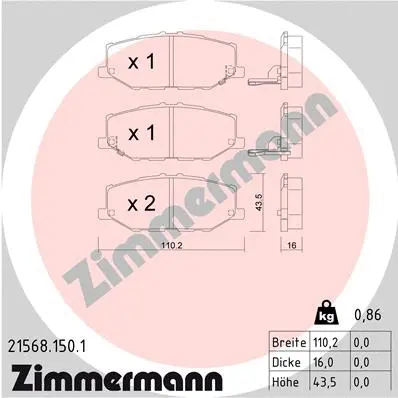 Diskinių stabdžių trinkelių rinkinys ZIMMERMANN 21568.150.1