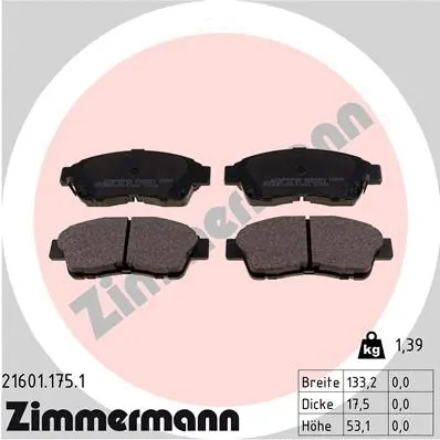 Diskinių stabdžių trinkelių rinkinys ZIMMERMANN 21601.175.1
