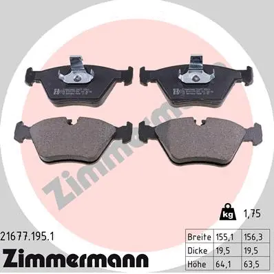 Diskinių stabdžių trinkelių rinkinys ZIMMERMANN 21677.195.1