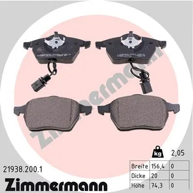 Diskinių stabdžių trinkelių rinkinys ZIMMERMANN 21938.200.1