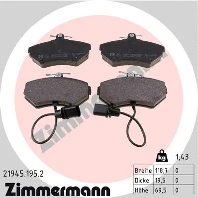 Diskinių stabdžių trinkelių rinkinys ZIMMERMANN 21945.195.2