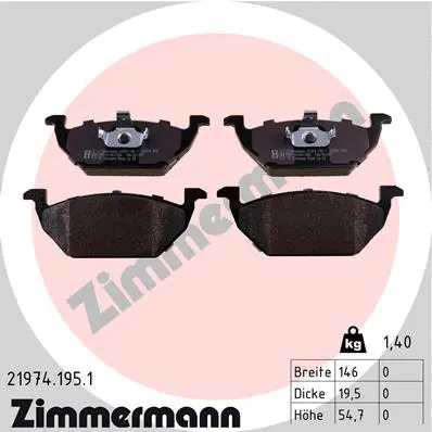 Diskinių stabdžių trinkelių rinkinys ZIMMERMANN 21974.195.1