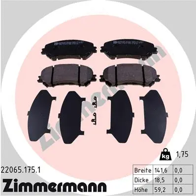Diskinių stabdžių trinkelių rinkinys ZIMMERMANN 22065.175.1
