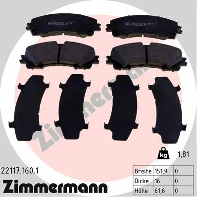Diskinių stabdžių trinkelių rinkinys ZIMMERMANN 22117.160.1