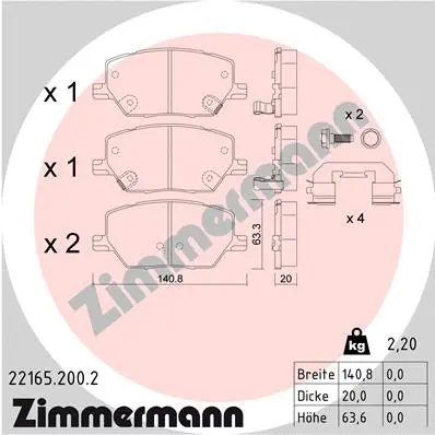 Diskinių stabdžių trinkelių rinkinys ZIMMERMANN 22165.200.2