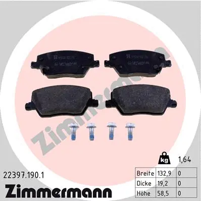 Diskinių stabdžių trinkelių rinkinys ZIMMERMANN 22397.190.1