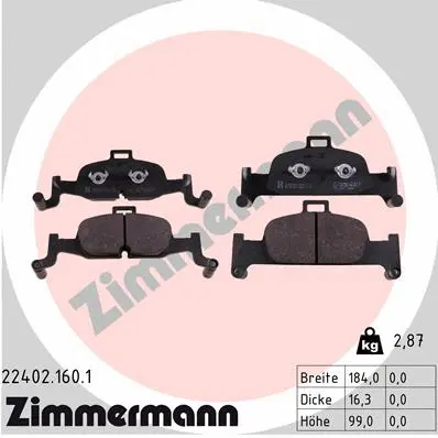 Diskinių stabdžių trinkelių rinkinys ZIMMERMANN 22402.160.1