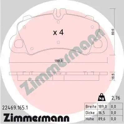 Diskinių stabdžių trinkelių rinkinys ZIMMERMANN 22469.165.1