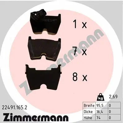 Diskinių stabdžių trinkelių rinkinys ZIMMERMANN 22491.165.2