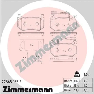 Diskinių stabdžių trinkelių rinkinys ZIMMERMANN 22565.155.2