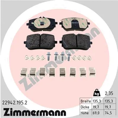 Diskinių stabdžių trinkelių rinkinys ZIMMERMANN 22942.195.2